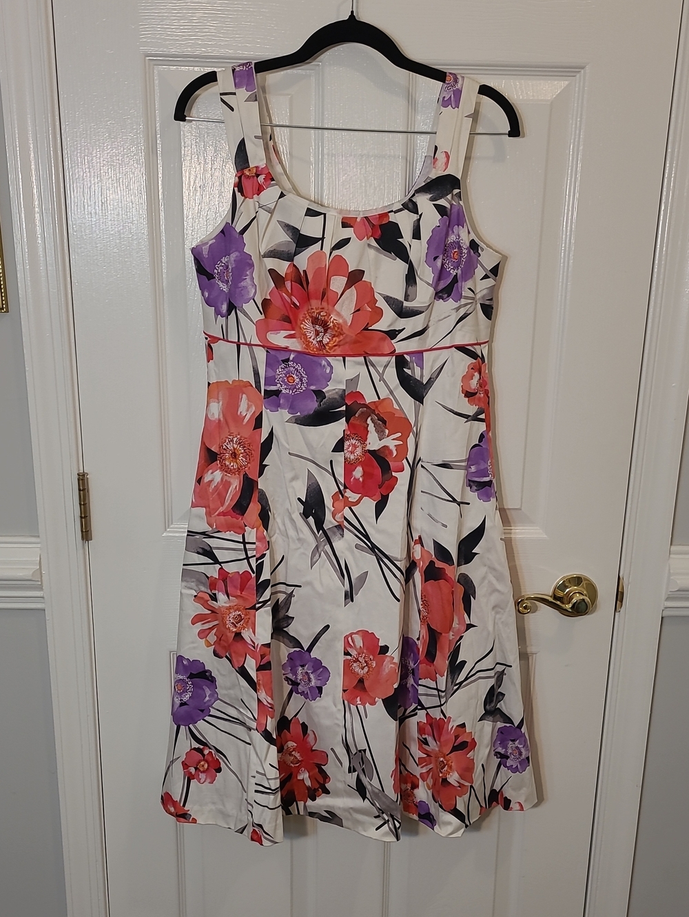 Fashion Bug White Midi Dress with Red & Purple Floral Print